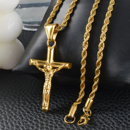 Unisex Vintage Cross Pendant for Necklace 18K Gold Plated Jesus Charm Women Men Christians Religious Jewelry Accessory Gifts