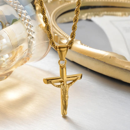 Unisex Vintage Cross Pendant for Necklace 18K Gold Plated Jesus Charm Women Men Christians Religious Jewelry Accessory Gifts