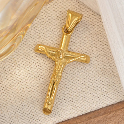 Unisex Vintage Cross Pendant for Necklace 18K Gold Plated Jesus Charm Women Men Christians Religious Jewelry Accessory Gifts