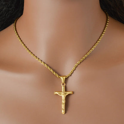 Unisex Vintage Cross Pendant for Necklace 18K Gold Plated Jesus Charm Women Men Christians Religious Jewelry Accessory Gifts